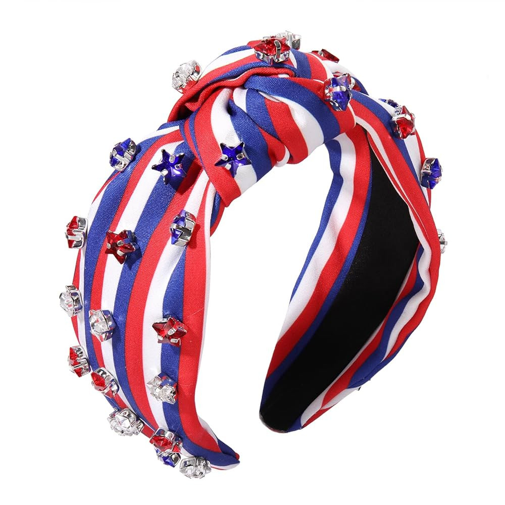 4th of July Headband American Flag Crystal Star Knottted Head Band for Women Fourth of July Patri... | Amazon (US)
