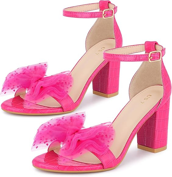 Perphy Ankle Strap Stone Printed Chunky Heel Bow Sandals for Women | Amazon (US)