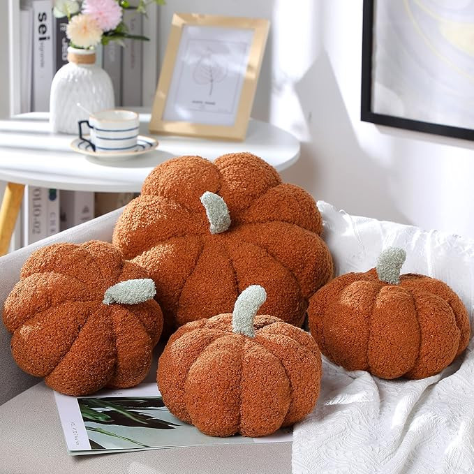 Kajaia 4 Pcs Pumpkin Throw Pillow Cushion 3D Thanksgiving Pumpkin Pillow Halloween Sherpa Fall Pu... | Amazon (US)