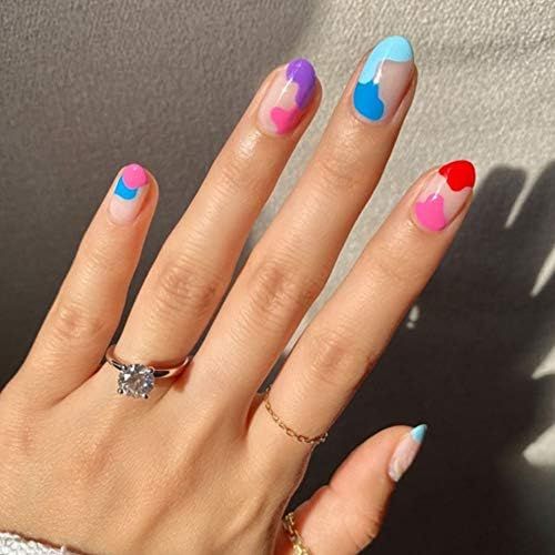 YoYoee Short Fake Nails Tips-French Full Cover Press on Nails Cute Acrylic False Nails Art for Wo... | Amazon (US)