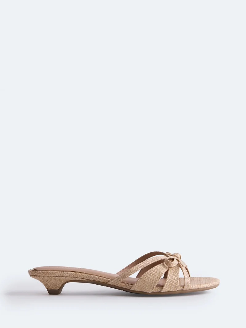 Free Assembly Women's Kitten Faux Raffia Kitten Heel Sandals with Bow | Walmart (US)