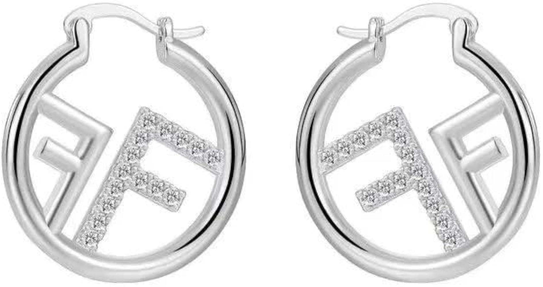 Geometric Letter Hoop Earrings for Women, Initial F Earrings with Cubic Zirconia, Hypoallergenic ... | Amazon (US)