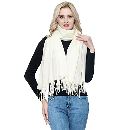 vimate Wool Scarves Women-Winter Thick Cream/Off White Bridesmaid Wool Pashmina Shawl Wrap for Wedding Bridal Guest(Cream) | Amazon (US)