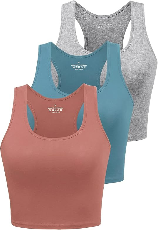 Sports Crop Tank Tops for Women Cropped Workout Tops Racerback Running Yoga Tanks Cotton Sleevele... | Amazon (US)