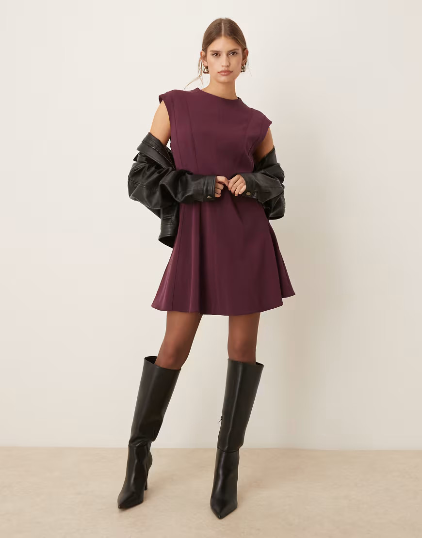 Mango cap sleeve fit and flare mini dress in berry-Red | ASOS (Global)