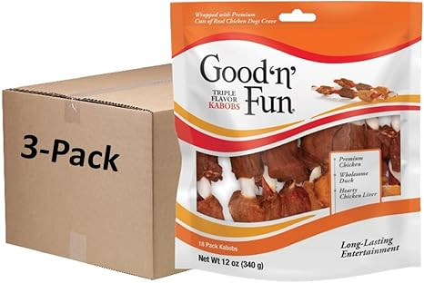 Good ’n’ Fun Triple Flavor Kabobs 18 Count, Rawhide Snack for All Dogs (3 Pack) | Amazon (US)