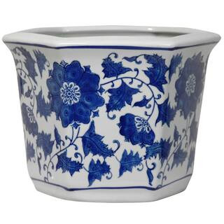 Oriental Furniture 10 in. Floral Blue and White Porcelain Flower Pot BW-FLOWER-BWFL - The Home De... | The Home Depot