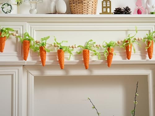 FESTGLOX Easter Carrot Garland Decor, 12 Carrots Ornament for Mantel Decorations, 6FT Hanging Artificial Carrots Garland Carrot Banner for Easter Party Fireplace | Amazon (US)