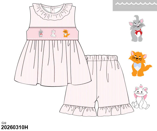 PRE SALE SHIPS JULY: Parisian Cat Shorts Set | Tutti Frutti Kids Co