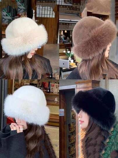1pc Women Winter Furry Hat, European & Korean Style Warm Headwear, Solid Color Cute & Versatile, ... | SHEIN