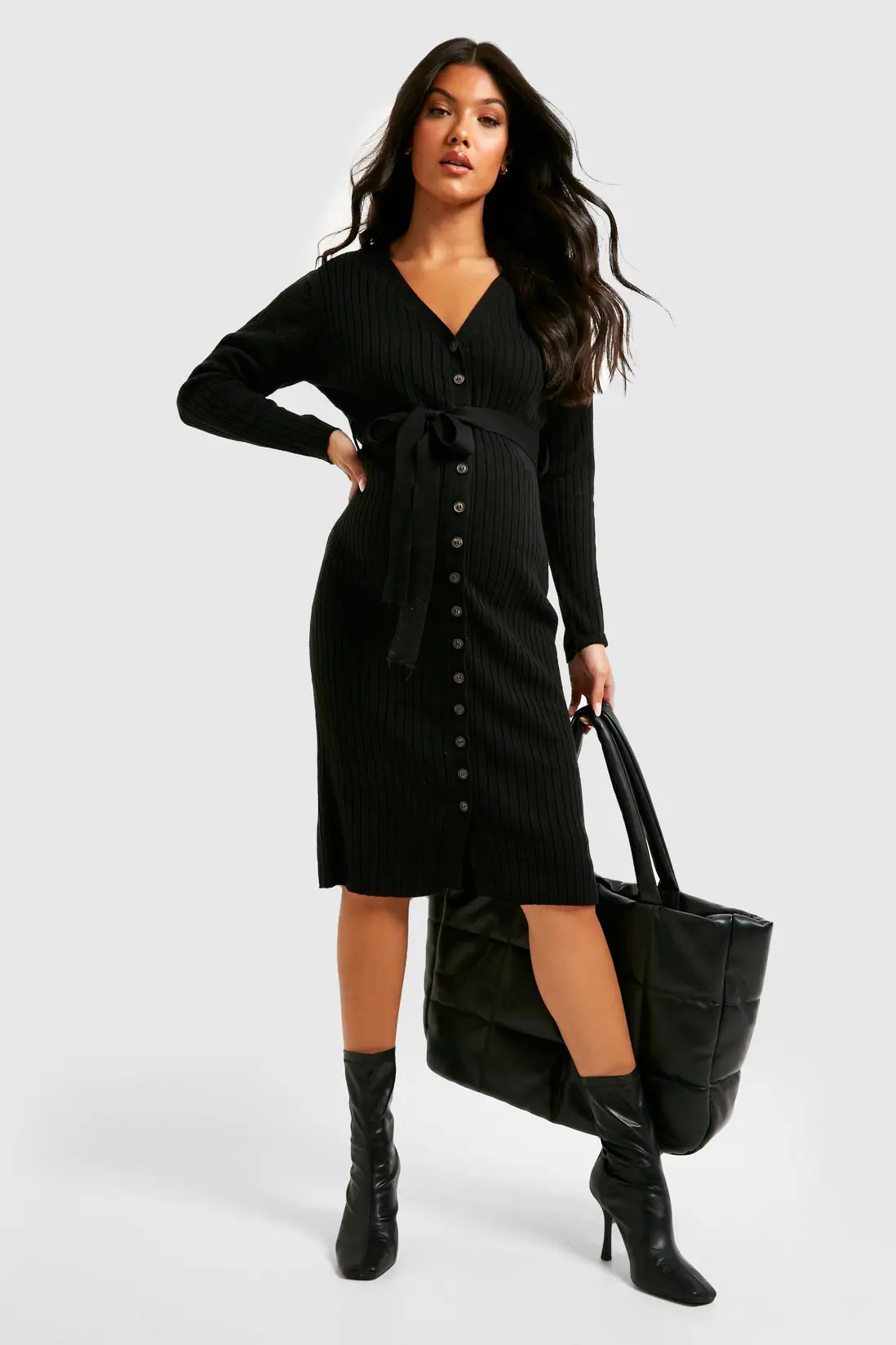 Maternity Button Down Knitted Midi Dress | boohoo (US & Canada)