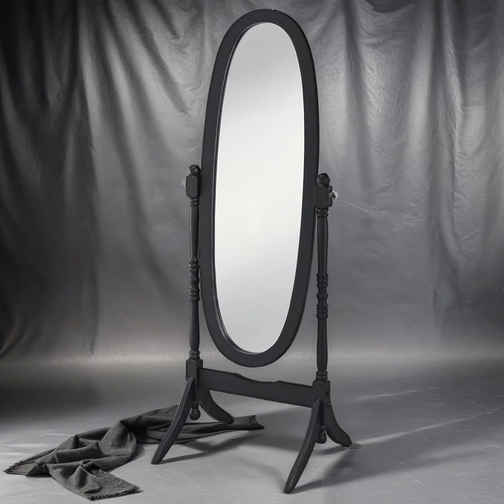 GTU Furniture Swivel Adjustable Full-Length Oval Wood Cheval Stand Floor Mirror(Matt Black) | Amazon (US)