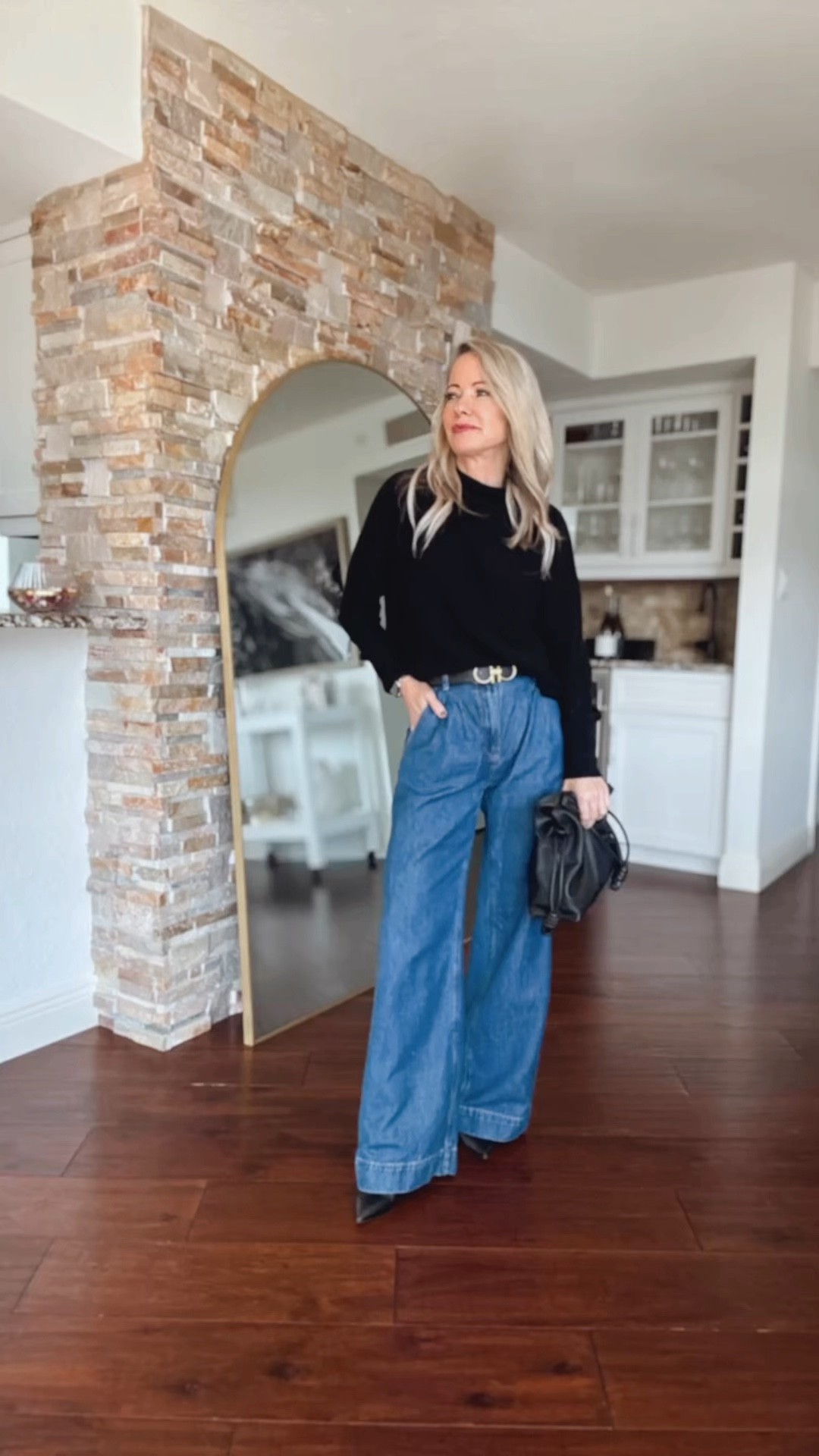 Trouser jeans and a cashmere black sweater that is a classic!

#LTKWatchNow #LTKWorkwear #LTKOver40