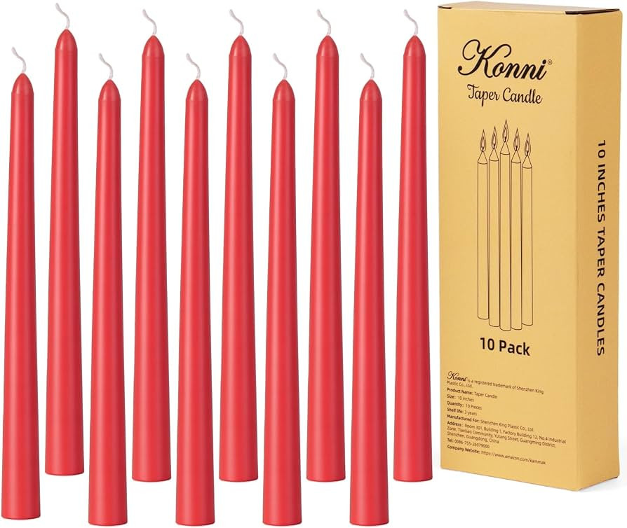 KONNI 0.87×10 Inch Red Taper Candles, Unscented and Smokeless Tall Candlesticks, 10 Pack Tapered... | Amazon (US)