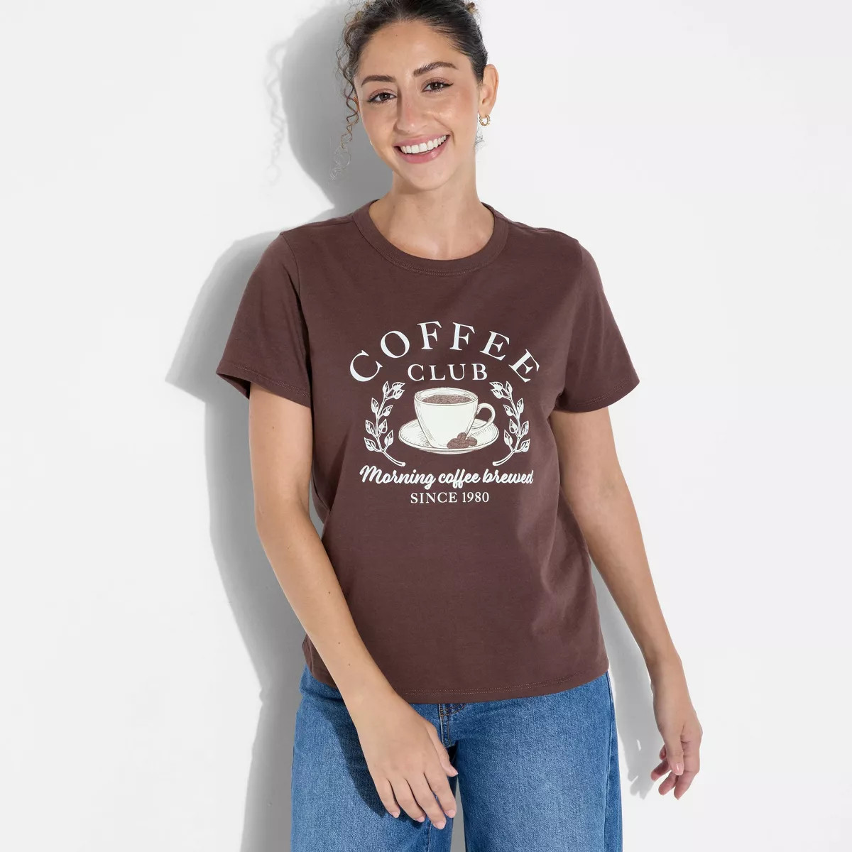 Women's Coffee Club Easy Short Sleeve Graphic T-Shirt - Brown | Target