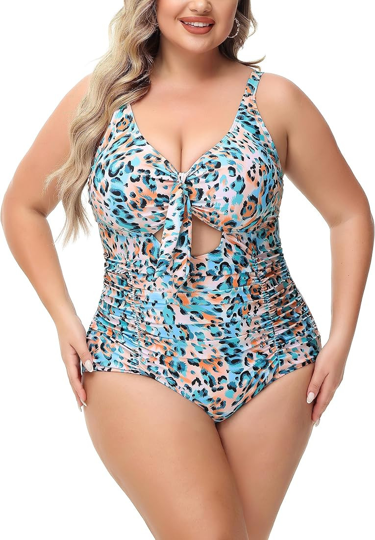 NIeyook Women Plus Size One Piece Swimsuits V Neck Slimming Ruched Tummy Control Bathing Suit for... | Amazon (US)