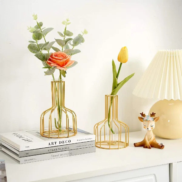2 Piece Modene Gold Stainless Steel Table Vase Set | Wayfair North America