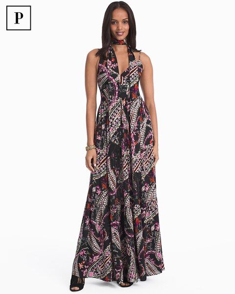 Women's Petite Paisley Print with Removable Scarf Maxi Dress by White House Black Market | White House Black Market