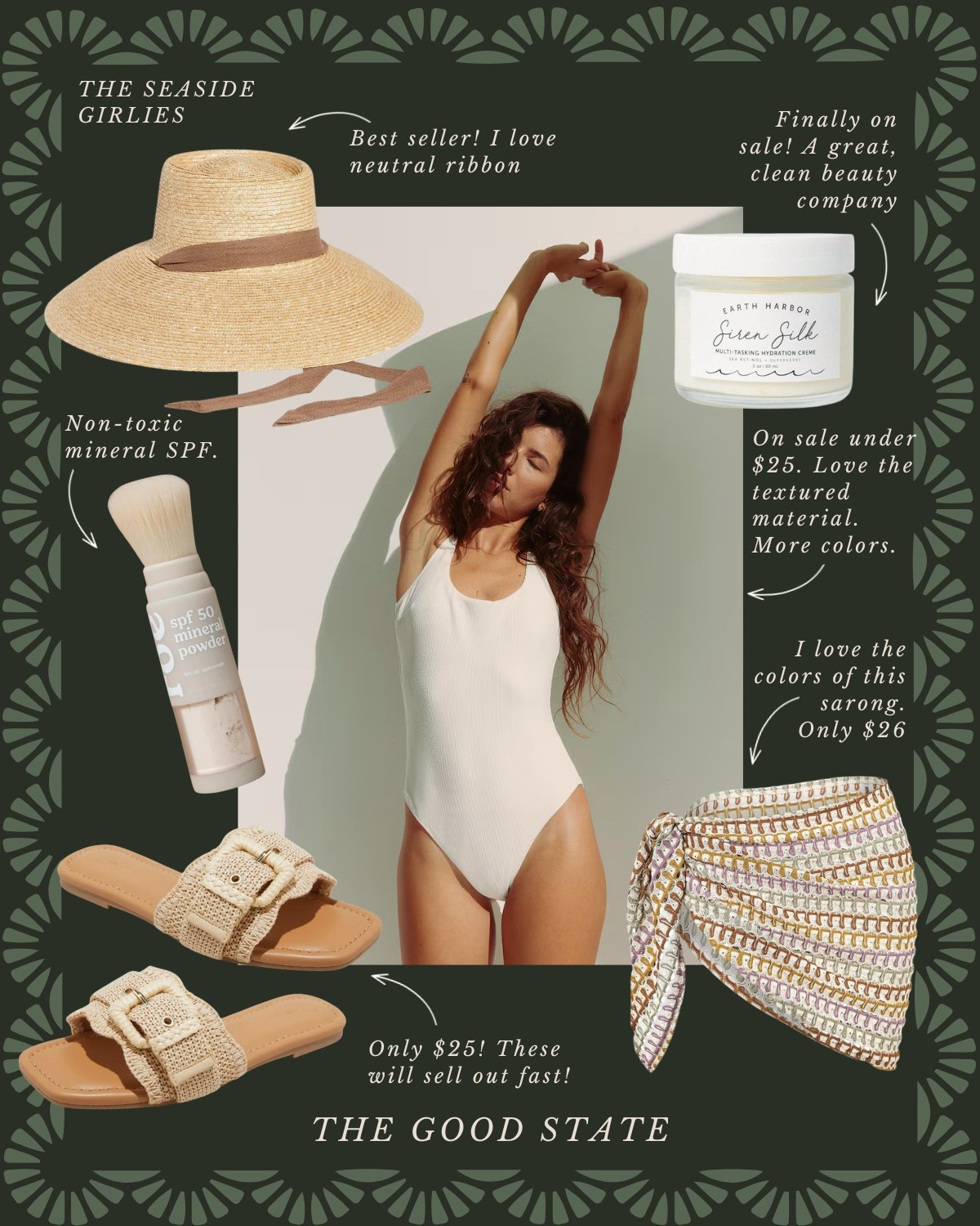 The Seaside Girlies🐚 Save up to 53% on all the cutie items shown!

This one is for the girlies who thrive most when the sea breeze is blowing through their hair. For the one’s soaking up every minute of sunshine and lingering a little longer to watch the sun set behind endless ocean water. This is for the ladies who love all things crochet, woven, bright and happy. Cheers to the longer days and sun-kissed skin☀️ 🌊 

Tuckernuck, Amazon, Amazon fashion, H&M, Target, Target style, swimwear, swimsuit, white swimsuit, wedding guest dress, one piece swimsuit, beauty, shoes, sandals, crochet top, yellow swimsuit, classic style, preppy style, beauty, essentials beach, Charleston, Rosemary Beach, easter, dress, vacation, outfit, resort, outfit, evening, dress, formal dress, affordable, fashion, the good state, Lauren England, beach, earrings, jewelry, sunglasses, sun hat, Anthropologie, Anthro, Avara 

#LTKStyleTip #LTKSaleAlert #LTKSwim