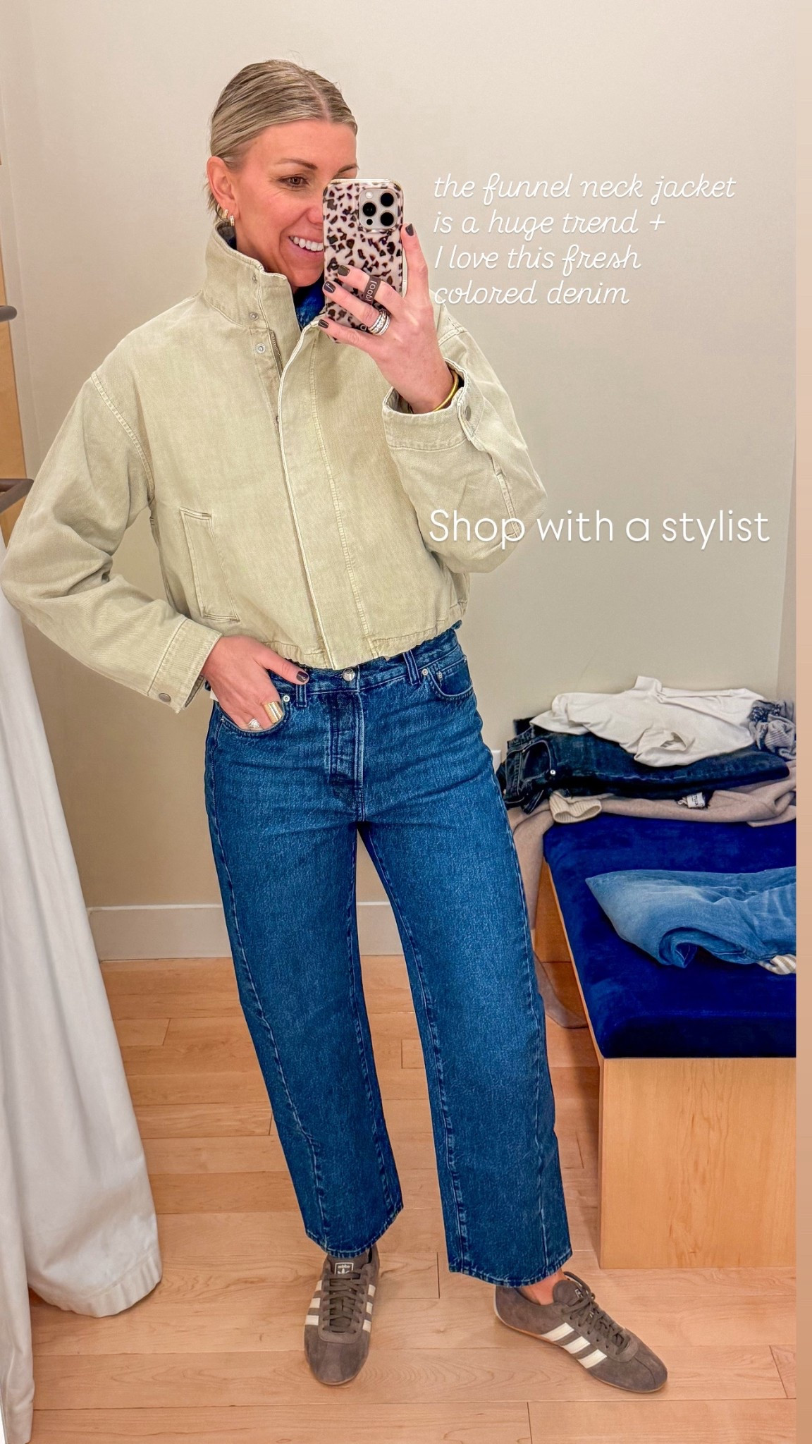 the funnel neck jacket is a huge trend +
I love this fresh colored denim

#LTKgrwm #LTKootd #LTKmomlife