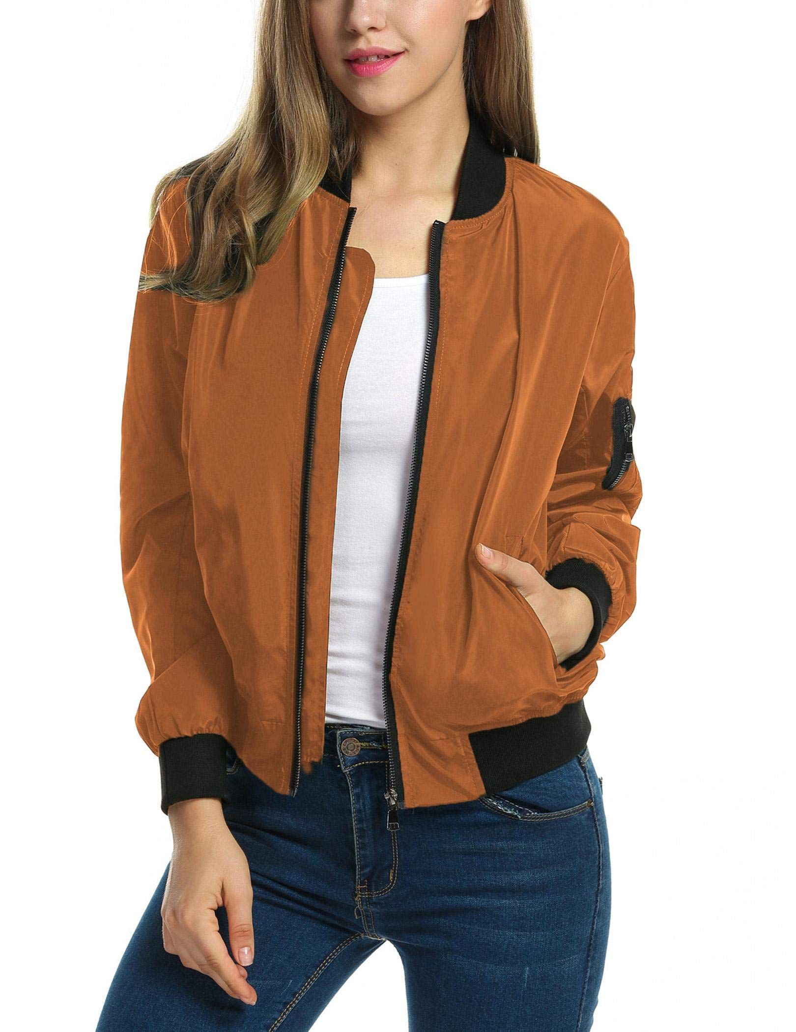Zeagoo Women Casual Jacket Classic Bomber Jacket Zip Up Lightweight Jacket Coat Windbreaker Outwear | Amazon (US)
