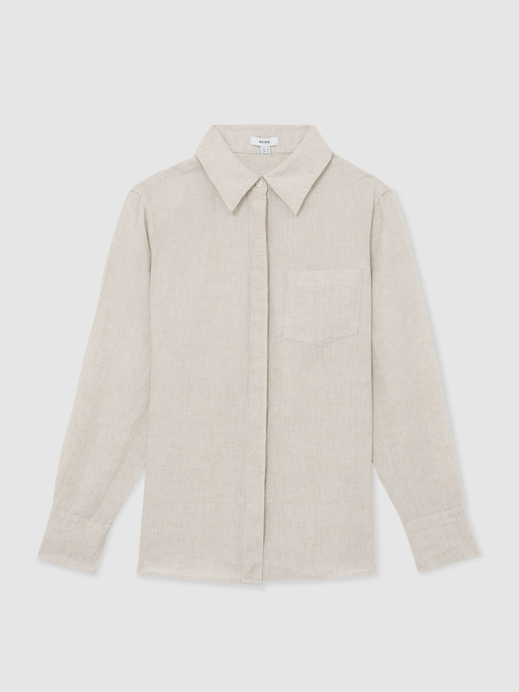 Linen Button-Through Shirt in Beige Neutral | Reiss UK