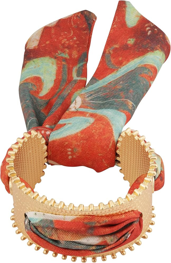 MINACHI Fabric-Wrapped Metal Cuff Bracelet for Women, Orange & Teal Abstract Print, Sturdy Statem... | Amazon (US)