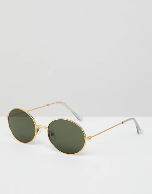 ASOS 90s Oval Metal Sunglasses In Gold | ASOS UK