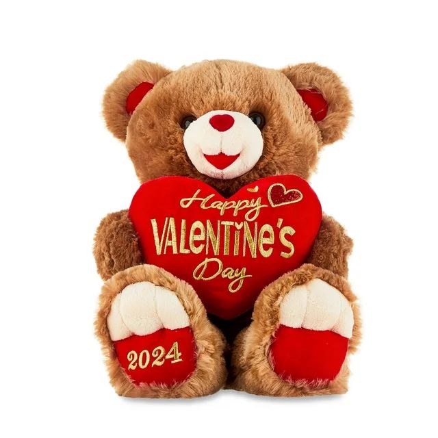 Valentine's Day Brown Sweetheart Teddy Bear Plush Toy, 15", by Way To Celebrate | Walmart (US)