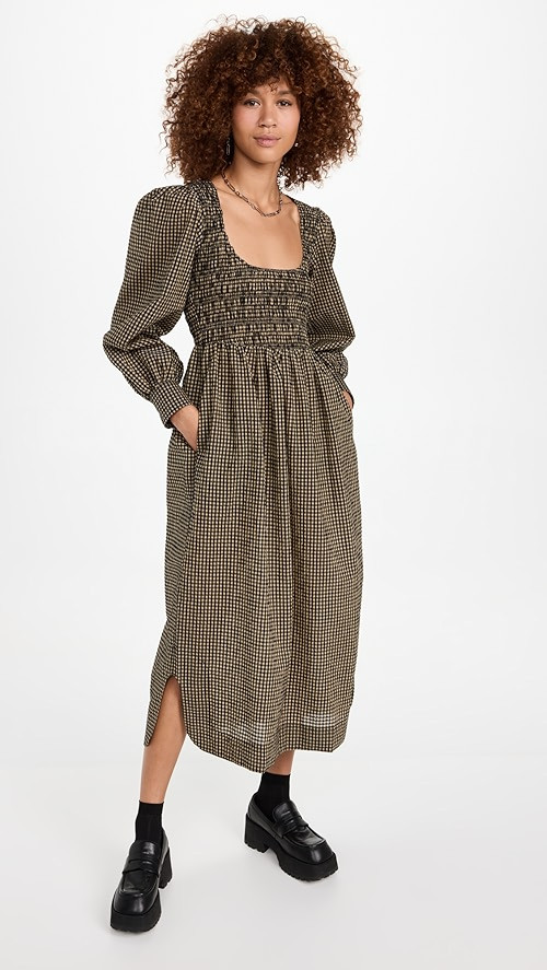 GANNI Seersucker Check U-Neck Maxi Smock Dress | SHOPBOP | Shopbop