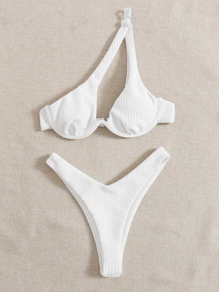 Underwire One Shoulder High Cut Bikini Swimsuit | SHEIN