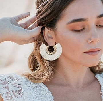 Tassel Hoop Earring, Statement Thread Dangle Earrings Stylish Long Fringe Drop Earrings Lightweig... | Amazon (US)