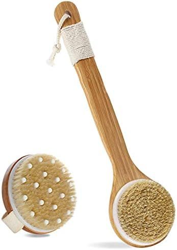 HMPLL Body Brush Dry Brush, Bath Body Scrub Brush Set with Long Handle, Natural Boar Bristle and ... | Amazon (US)