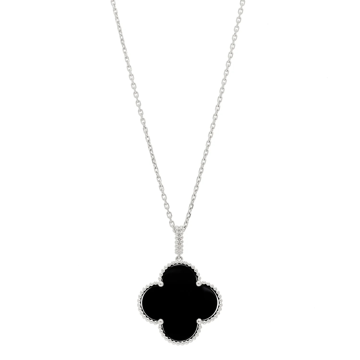18K White Gold Black Onyx Magic Alhambra Pendant Necklace | FASHIONPHILE (US)