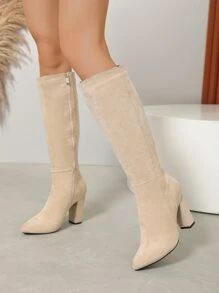 HomeShoesWomen ShoesWomen BootsWomen Fashion BootsFaux Suede Zip Side Chunky Heeled Classic Boots | SHEIN