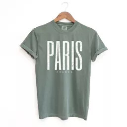 Simply Sage Market Women's Paris France Distressed Short Sleeve Garment Dyed Tee - S - Moss | Target