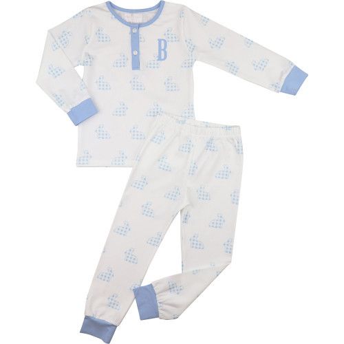 Blue Check Bunny Knit Pajamas - Shipping Late March | Cecil and Lou