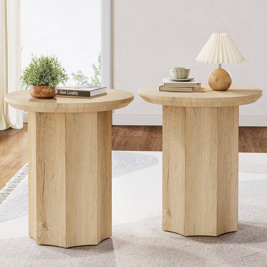 Tribesigns Round End Table Set of 2, Wooden Pedestal Side Table with Octagonal Base, Modern Night... | Amazon (US)