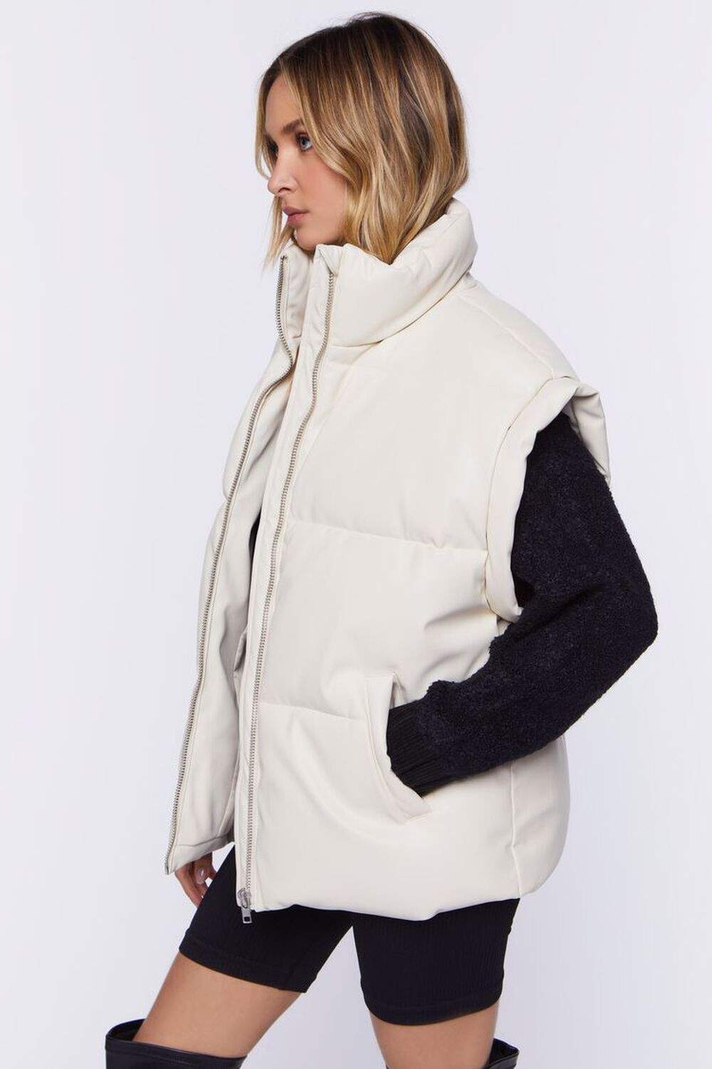 Faux Leather Zip-Up Puffer Vest | Forever 21 (US)