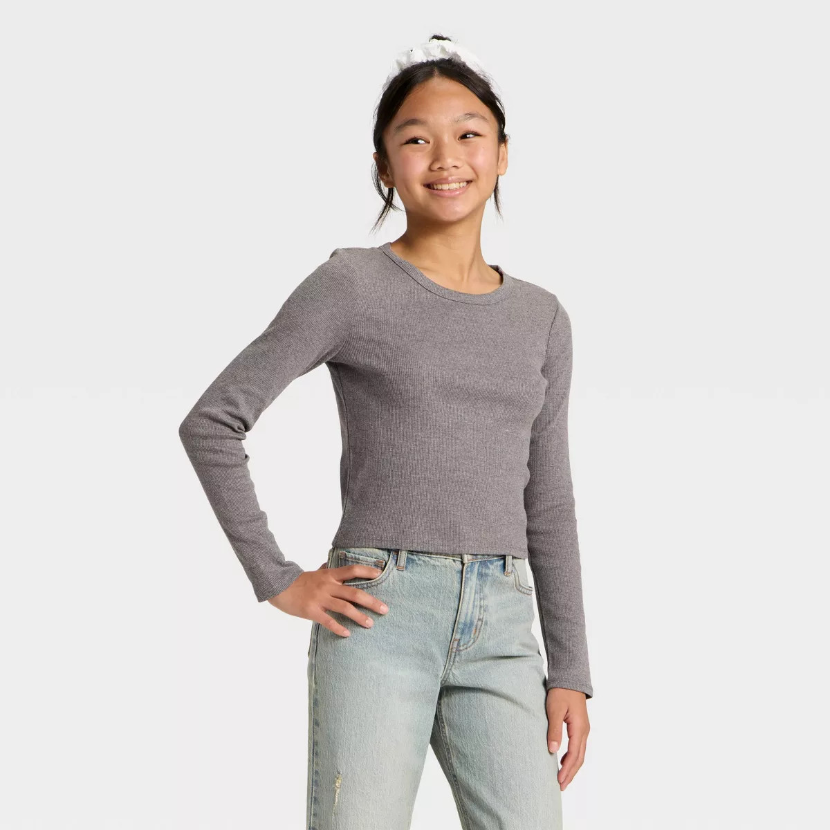 Girls' Long Sleeve Crew Neck Ribbed T-Shirt - art class™ | Target