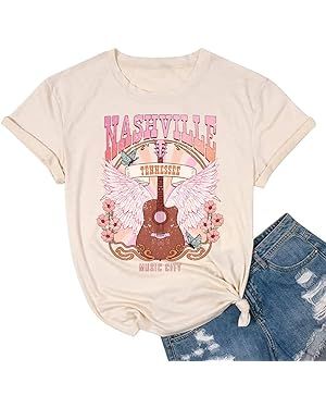 Nashville T-Shirt for Women Country Music Rock Band Shirts Vintage Western Graphic Tees Short Sle... | Amazon (US)