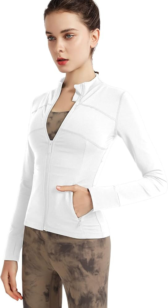 Women's Stretchy Workout Jackets Lightweight Full Zip Running Track Jacket | Amazon (US)