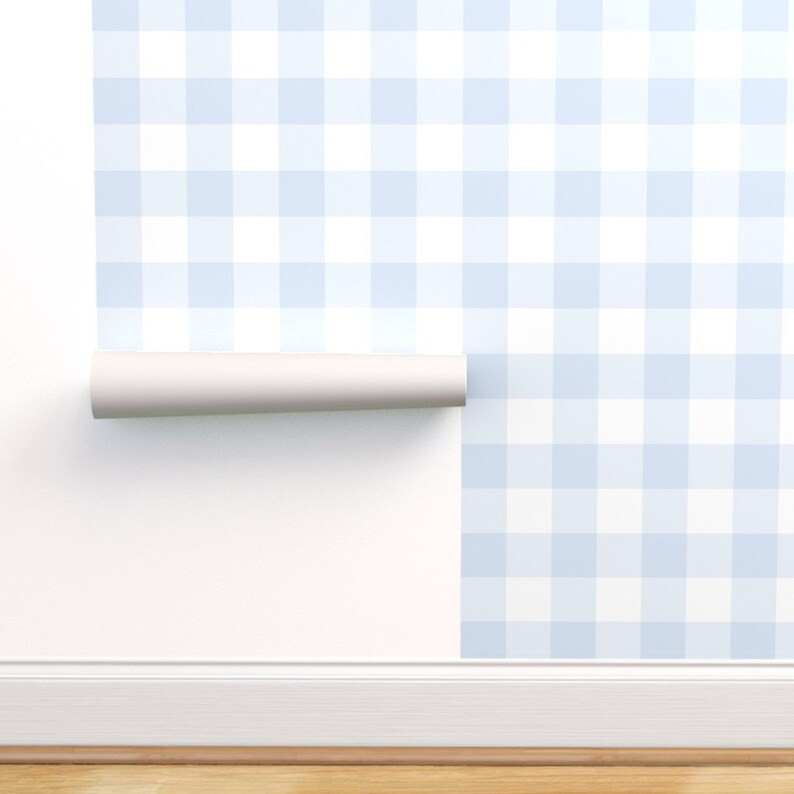 Gingham Wallpaper - Chambray Blue Gingham 3 Inch Check By Dept 6 - Blue Custom Printed Removable ... | Etsy (US)