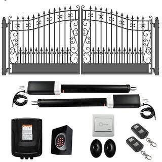 14 ft. x 6 ft. Automated Steel Venice Dual Swing Black Steel Driveway Gate and Gate Opener Kit ETL Listed Fence Gate | The Home Depot