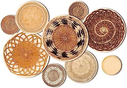9 Pcs Boho Basket Wall Decals Round Wall Sticker Modern Peel and Stick Wall Decals Removable Boho... | Amazon (US)
