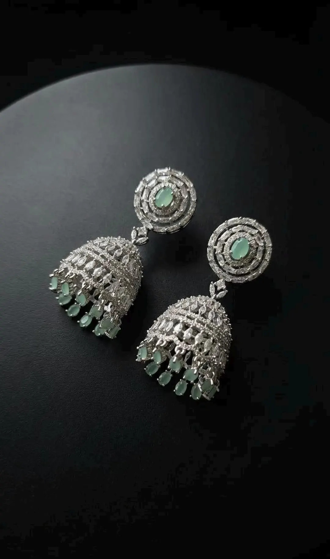 Silver Jhumka Earrings, Mint Green Stone, Indian Pakistani Bridal Dangle Jewelry - Etsy UK | Etsy (Global)