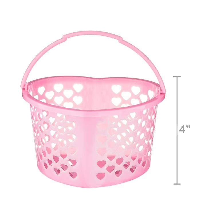 Valentine's Day Heart-Shaped Pink Plastic Basket by Way To Celebrate - Walmart.com | Walmart (US)