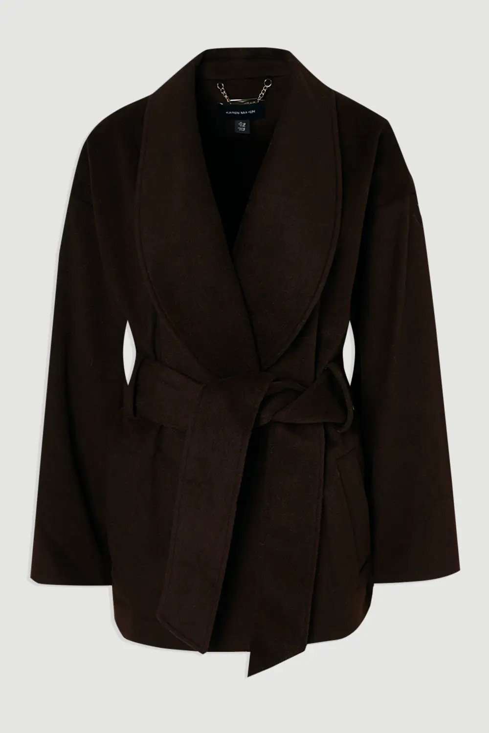 Brushed Wool Belted Wrap Tailored Short Coat | Karen Millen