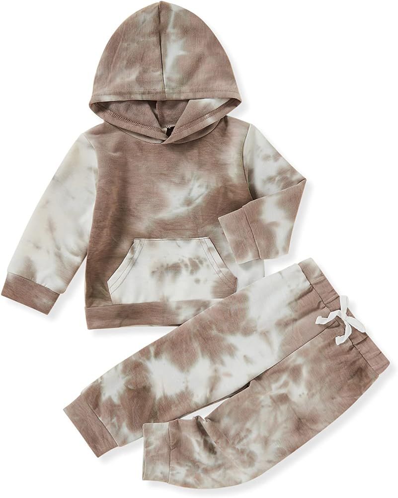 Toddler Baby Boy Tie Dye Pants Set Hoodie Pocket Top Long Pants 2PCS Fall Winter Outfits Clothes | Amazon (US)