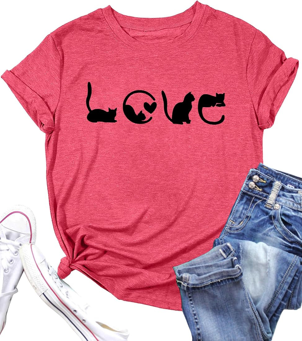 LAZYCHILD Cat Mom Shirts for Women Cat Mama T-Shirts Pet Lover Gifts Shirts Funny Cat Graphic Tee... | Amazon (US)